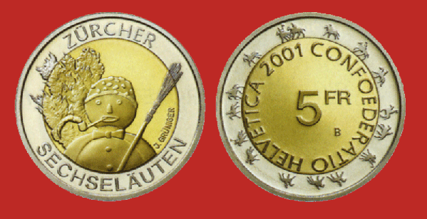 Switzerland. 5 Francs 2001. Zrich Sechseluten. Proof