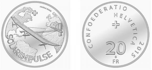 Switzerland. 20 Francs 2015. Solar Impulse