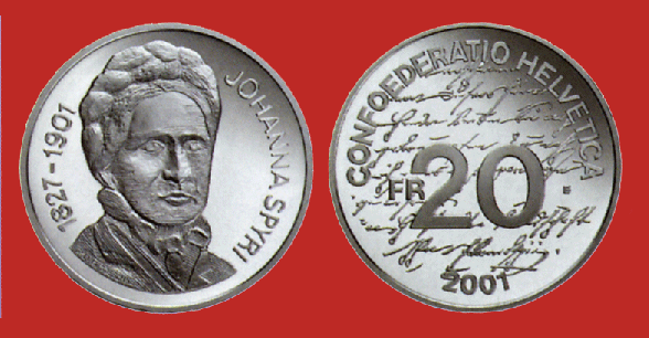Switzerland. 20 Francs 2001. Johanna Spyri: 