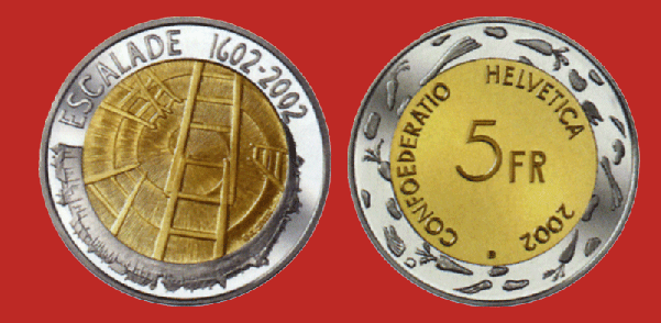 Switzerland. 5 Francs 2002. Geneva Escalade. Proof