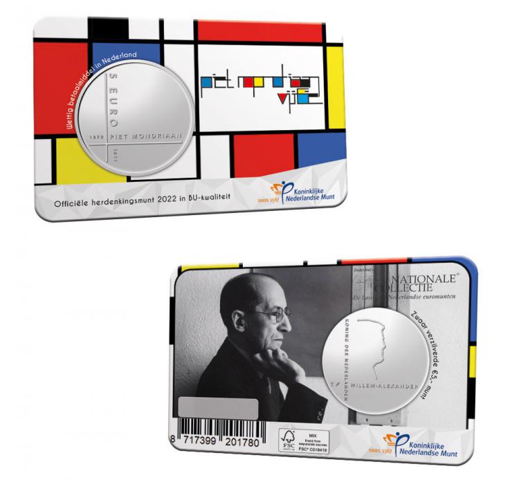 Netherlands 5 2022. 150th Birthday of Piet Mondriaan. Silver-plated BU