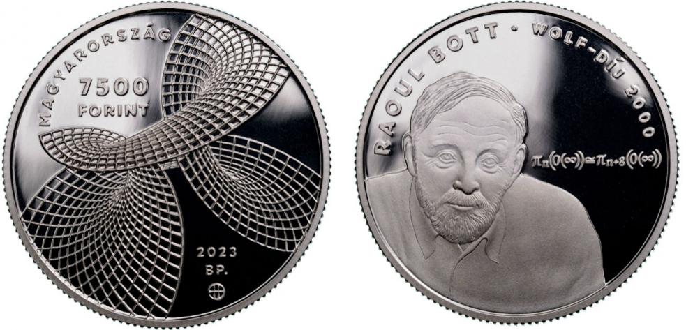 Hungary 7500 Ft. 2023. Math Prize Winner Raoul Bott. Silver Proof