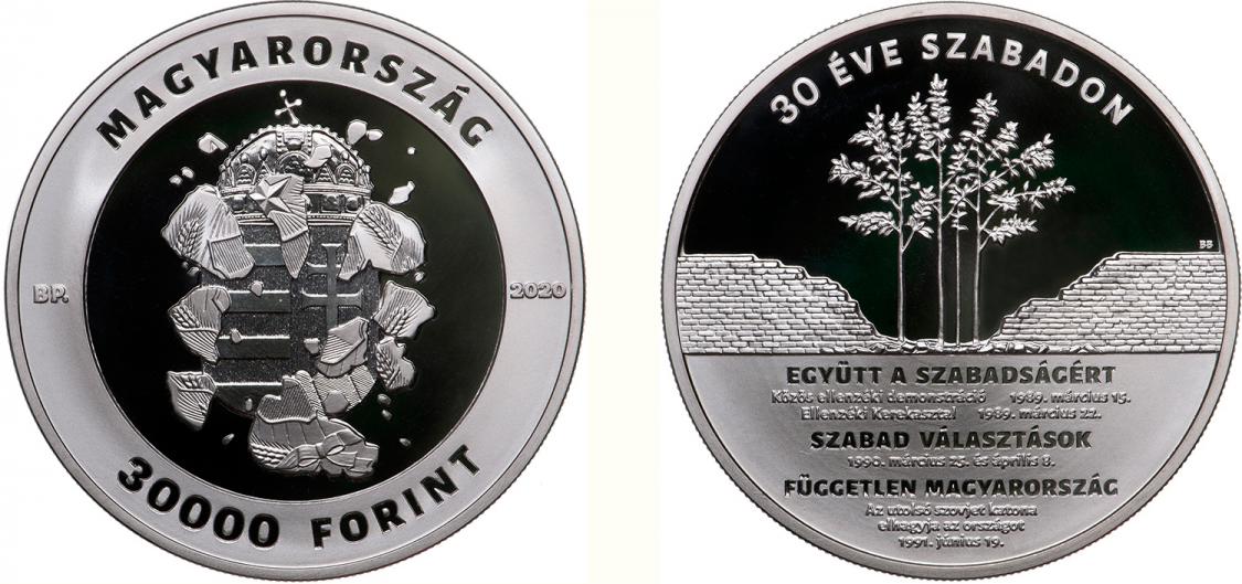 Hungary 30,000 Forint 2020. 30 Years of Freedom. 3 Oz. Silver Proof